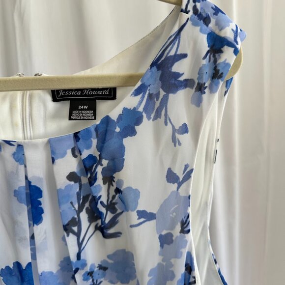 Jessica Howard Women's Plus 24W Blue/White Floral Maxi Dress - Picture 6 of 11
